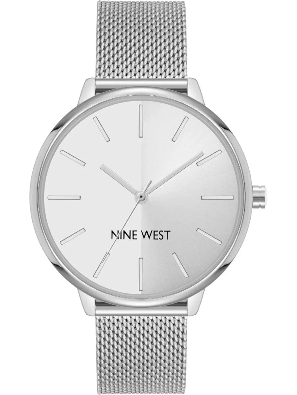 Nine West Women's Silver Analog Japanese Quartz Adjustable Mesh Bracelet Watch